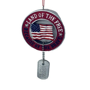 LAND OF THE FREE BECAUSE OF THE BRAVE American Soldier Military Ornament Resin